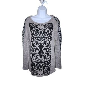 Vintage Y2K Vocal Long Sleeve Fleur De Lis Bedazzled Shirt Top Womens Size S Gra